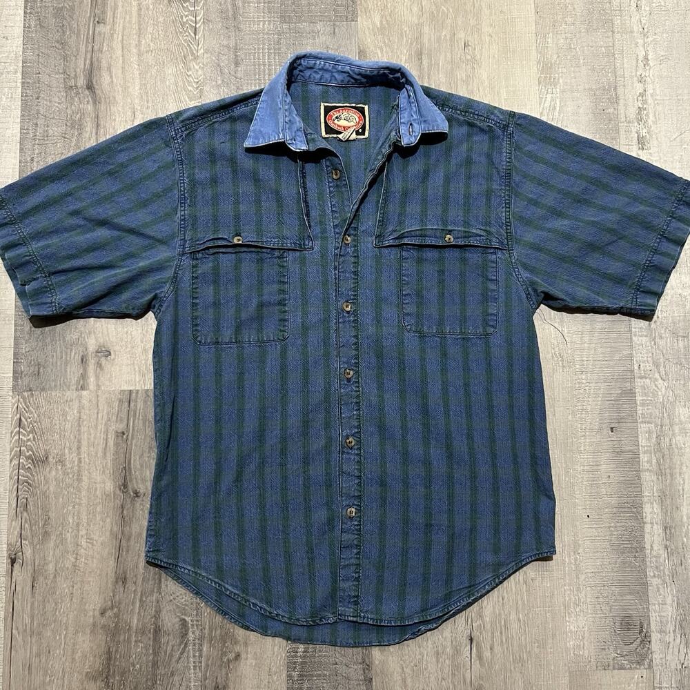 The Australian Outback Collection Denim Collar Striped Western USA Button Shirt